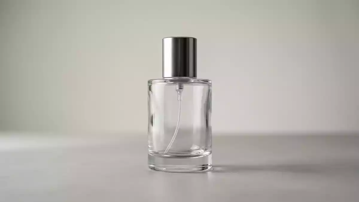 Fotorealistische Studioansicht von Eau de Parfum in neutraler Produktdarstellung