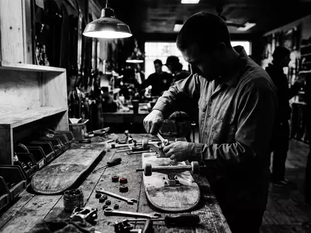 Schwarzweiss-Reportage mit Skateboard-Achsen zum Thema Independent Truck Co. Stage, hoher Kontrast, sachlich dargestellt - Foto: THN