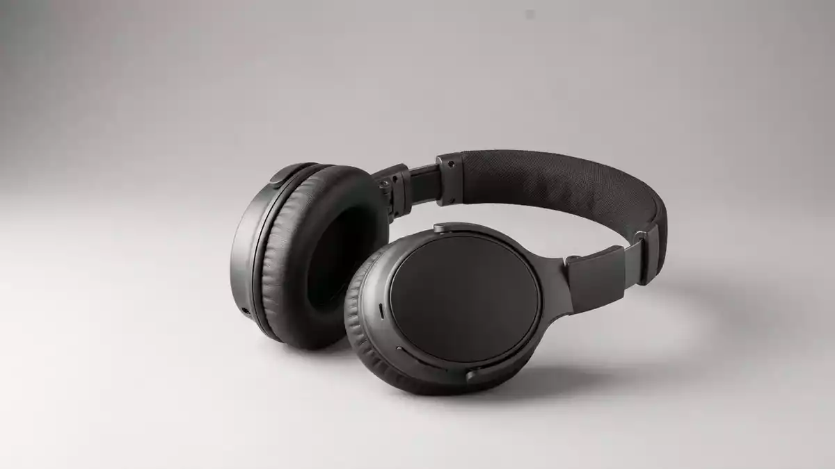 Fotorealistische Studioansicht von Over-Ear-Kopfhoerer in neutraler Produktdarstellung