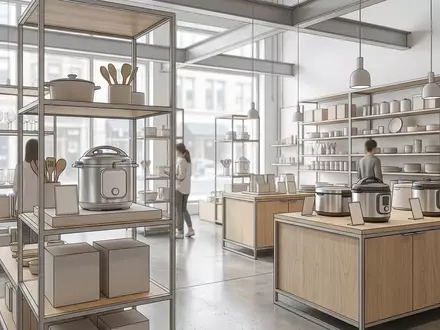 Architektur-Render im Kuechengeschaeft mit Multikocher zum Thema Instant Pot Duo 7-in-1, neutrales Tageslicht - Foto: THN