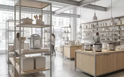 Architektur-Render im Kuechengeschaeft mit Multikocher zum Thema Instant Pot Duo 7-in-1, neutrales Tageslicht - Foto: THN