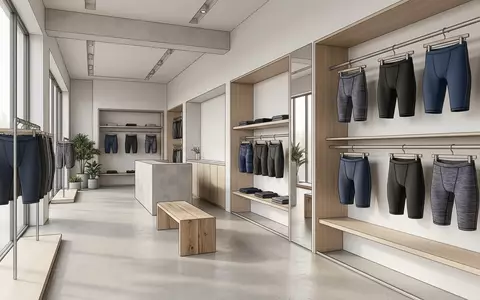 Architektur-Render im Bademodengeschaeft mit Schwimmhose zum Thema Zoggs Herren Cottesloe Jammer, neutrales Tageslicht - Foto: THN