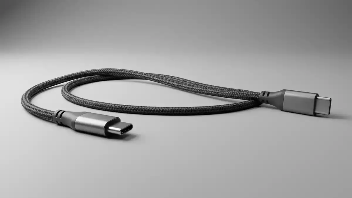 Fotorealistische Studioansicht von USB-C Kabel in neutraler Produktdarstellung