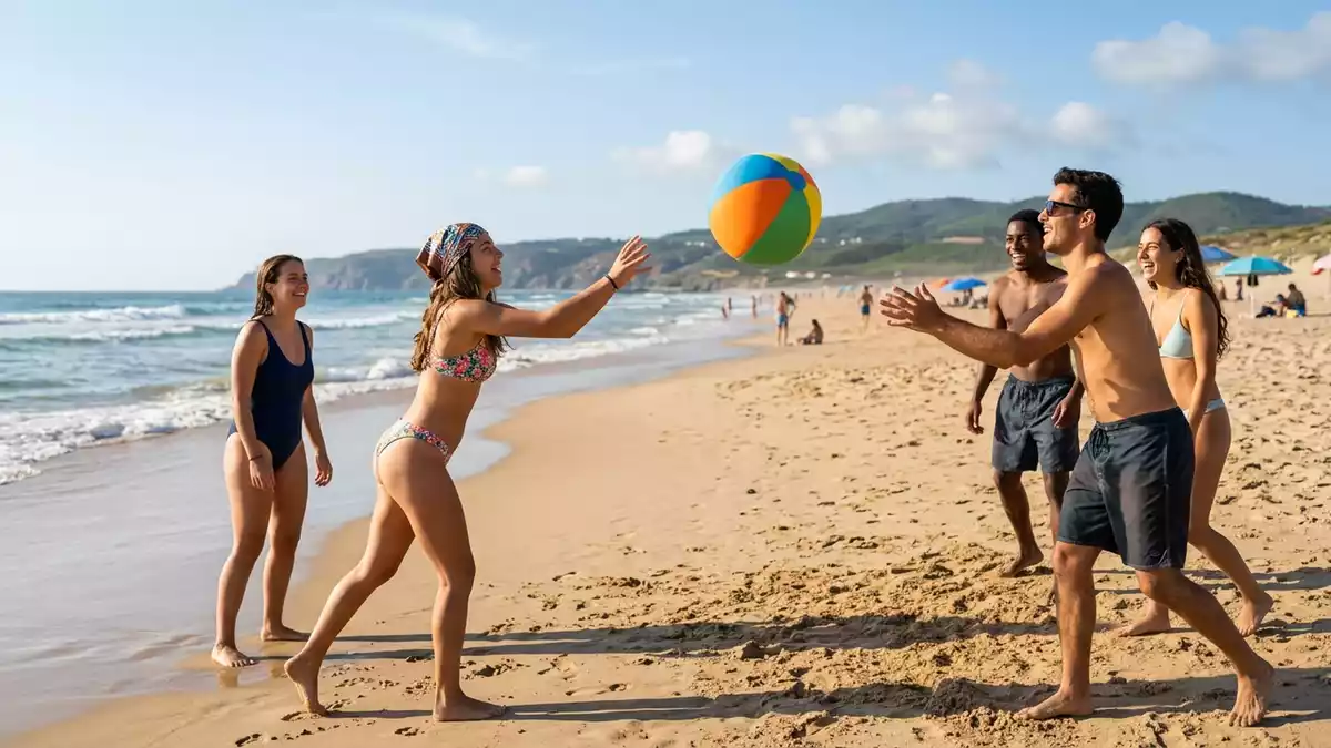 Fotorealistische Ansicht von Strandball am Strand in realer Umgebung, neutral