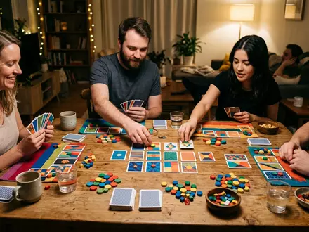 Fotorealistische Aufnahme von Kartenspiel beim Spieleabend zum Thema Wizard, natuerliches Licht, sachlich dargestellt - Foto: THN