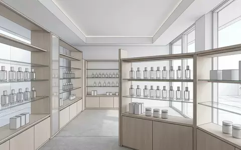 Architektur-Render im Parfuemerie mit Parfuem zum Thema Dior Fahrenheit Eau de, neutrales Tageslicht - Foto: THN