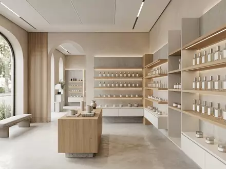 Architektur-Render im Parfuemerie mit Parfuem zum Thema Dior Homme Intense EdP, neutrales Tageslicht - Foto: THN