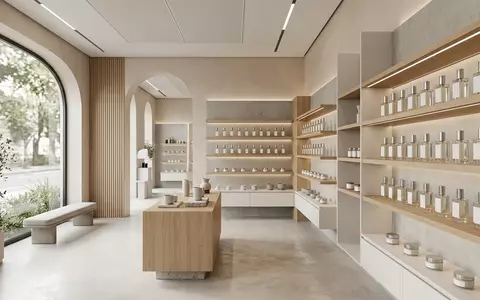 Architektur-Render im Parfuemerie mit Parfuem zum Thema Dior Homme Intense EdP, neutrales Tageslicht - Foto: THN