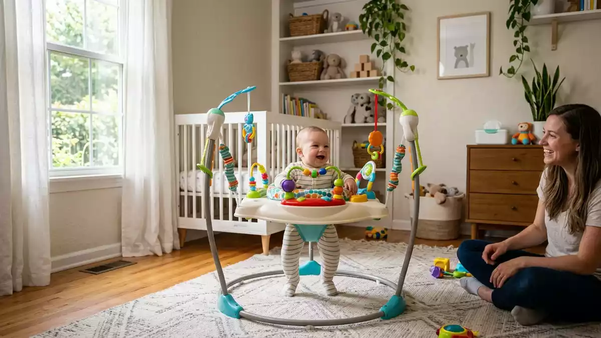 Fotorealistische Ansicht von Babyschaukel im Kinderzimmer in realer Umgebung, neutral