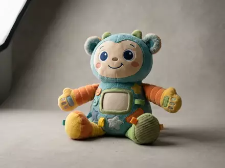 Fotorealistische Studioaufnahme von Lernspielzeug zum Thema Fisher-Price Lernspaß Puppy Lernspielzeug, klare Lichtfuehrung - Foto: THN