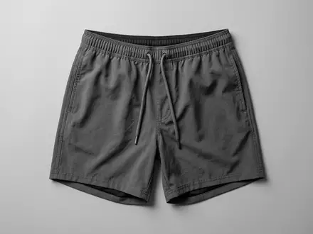 Fotorealistische Studioaufnahme von Badeshorts zum Thema Adidas Herren 3-Streifen CLX, klare Lichtfuehrung - Foto: THN