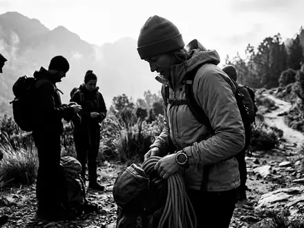 Schwarzweiss-Reportage mit Multisportuhr zum Thema Garmin Fenix 7 Pro, hoher Kontrast, sachlich dargestellt - Foto: THN