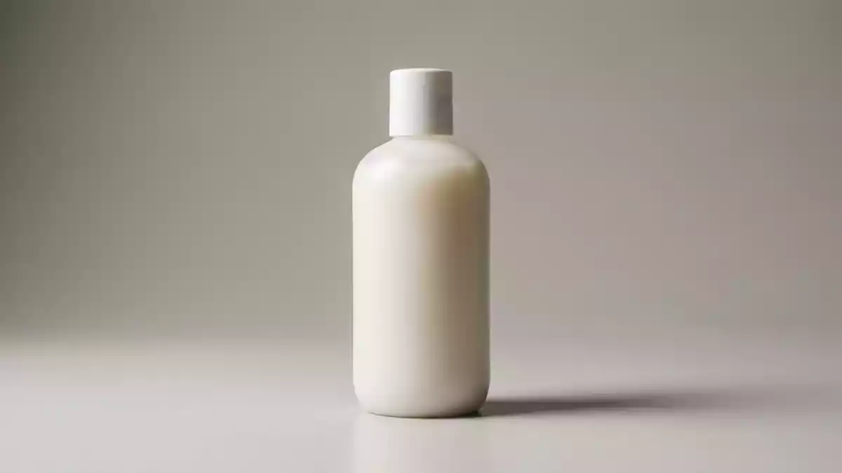 Fotorealistische Studioansicht von Haarspuelung in neutraler Produktdarstellung