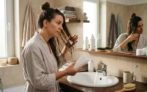 Fotorealistische Aufnahme von Haarpflege im Badezimmer zum Thema Olaplex No.6 Bond Smoother, natuerliches Licht - Foto: THN