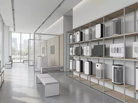 Architektur-Render im Hausgeraetegeschaeft mit Luftreiniger zum Thema Xiaomi Air Purifier Elite, neutrales Tageslicht - Foto: THN