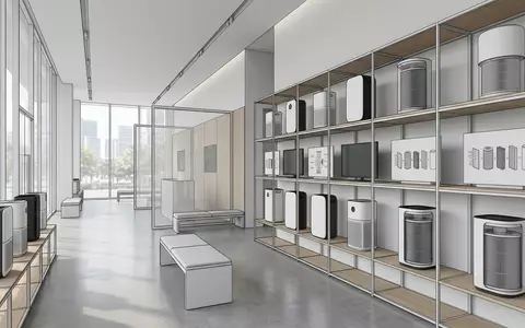 Architektur-Render im Hausgeraetegeschaeft mit Luftreiniger zum Thema Xiaomi Air Purifier Elite, neutrales Tageslicht - Foto: THN