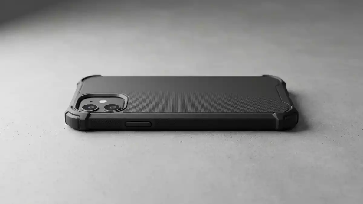 Fotorealistische Studioansicht von Telefonschutzhulle in neutraler Produktdarstellung
