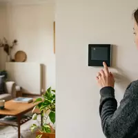 Fotorealistische Aufnahme von Wandthermostat im Wohnzimmer zum Thema Meross Smartes WLAN Thermostat, natuerliches Licht - Foto: THN