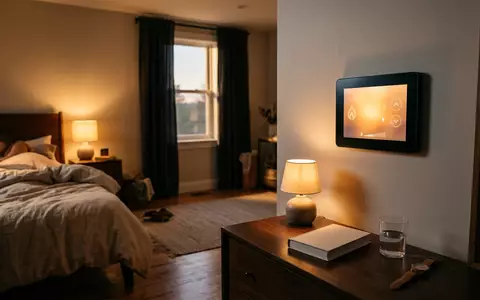 Fotorealistische Aufnahme von Wandthermostat im Schlafzimmer zum Thema Meross Smartes WLAN Thermostat, warmes Abendlicht - Foto: THN