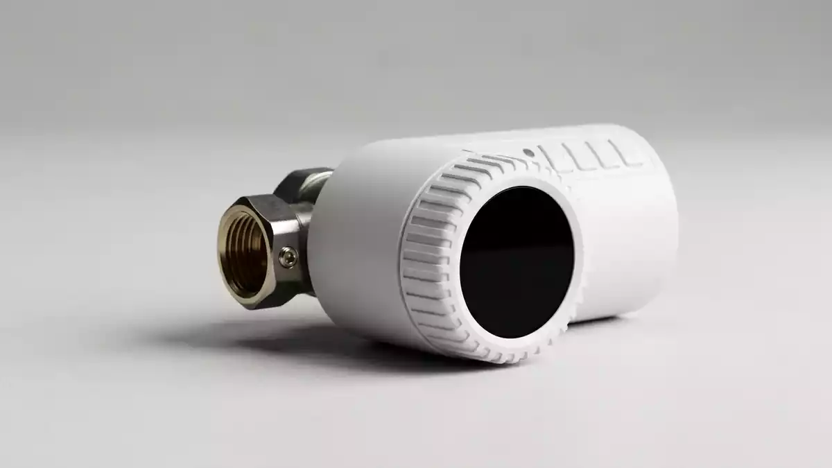 Fotorealistische Studioansicht von Heizkoerperthermostat in neutraler Produktdarstellung