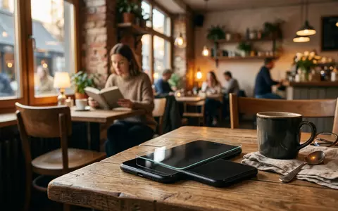 Fotorealistische Aufnahme von Displayschutzglas im Cafe zum Thema ESR Panzerglas iPhone 17, warmes Abendlicht - Foto: THN