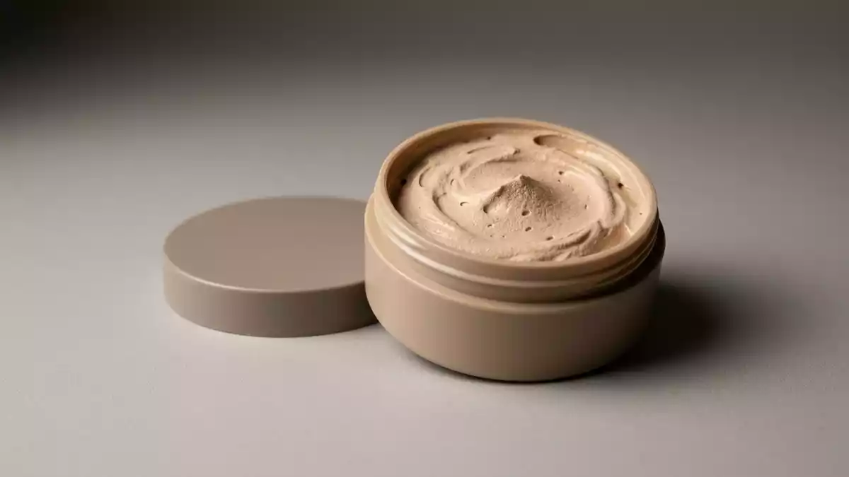 Fotorealistische Studioansicht von Mousse Foundation in neutraler Produktdarstellung