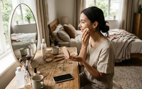 Fotorealistische Aufnahme von Mousse Foundation am Schminktisch zum Thema essence Soft Touch Mousse, natuerliches Licht - Foto: THN