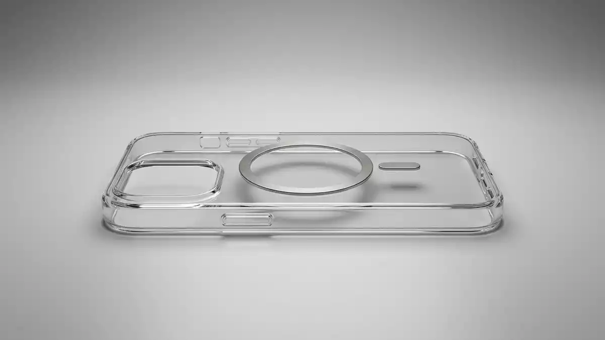 Fotorealistische Studioansicht von Smartphonehuelle in neutraler Produktdarstellung