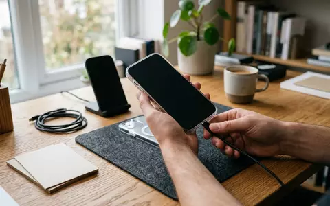 Fotorealistische Aufnahme von Smartphonehuelle am Schreibtisch zum Thema ESR HaloLock MagSafe Hülle, natuerliches Licht - Foto: THN