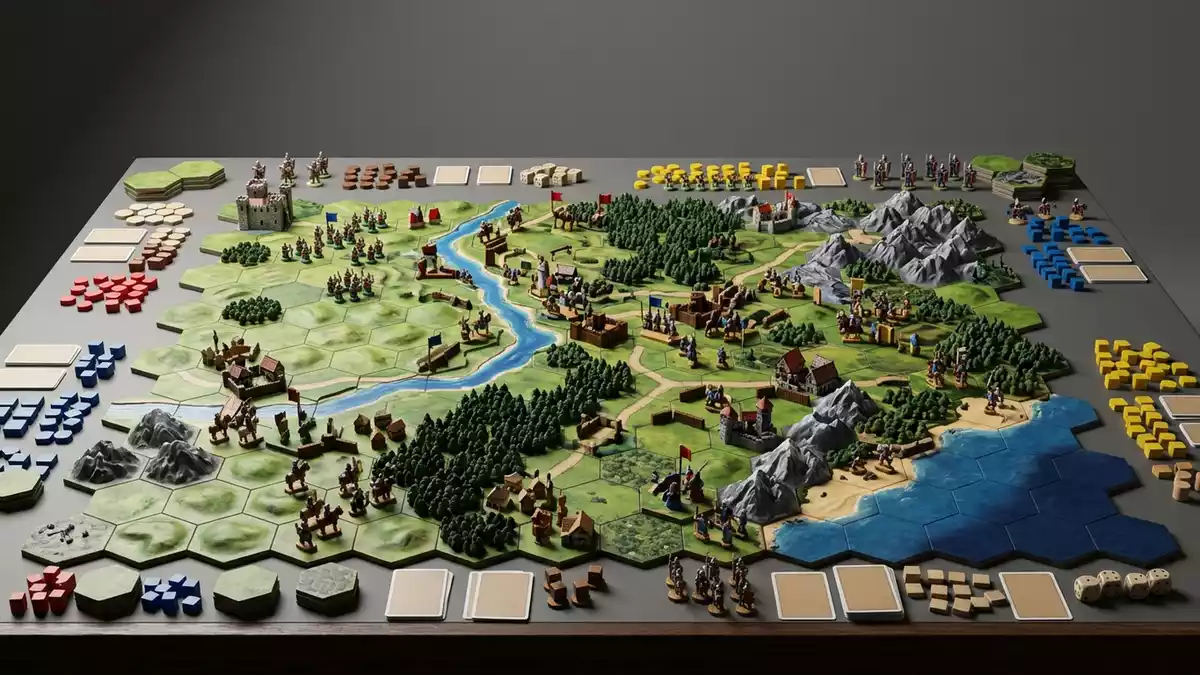 Fotorealistische Studioansicht von Strategiespiel in neutraler Produktdarstellung