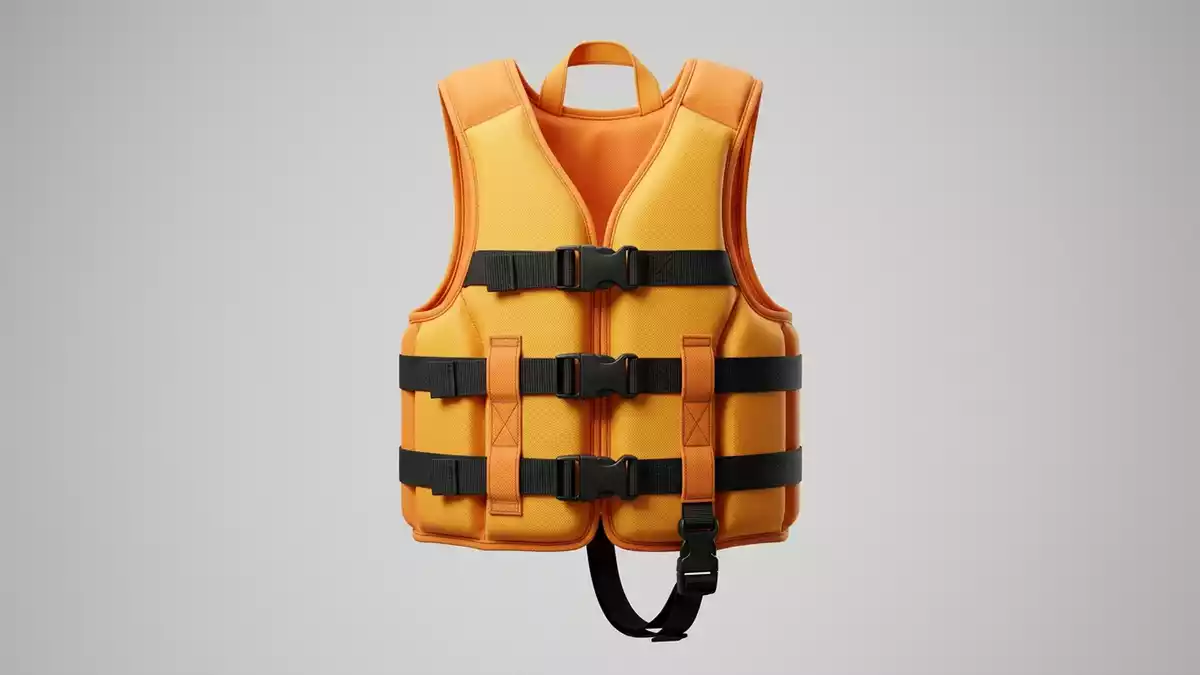 Fotorealistische Studioansicht von Schwimmweste in neutraler Produktdarstellung