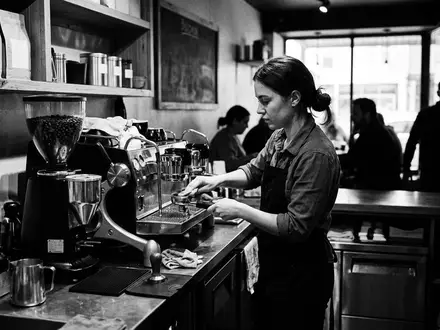 Schwarzweiss-Reportage mit Kaffeevollautomat zum Thema Melitta Purista F230-101 Kaffeevollautomat, hoher Kontrast, sachlich dargestellt - Foto: THN
