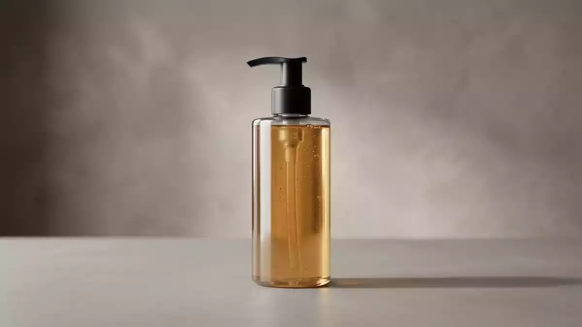 Fotorealistische Studioansicht von Shampoo in neutraler Produktdarstellung, neutral