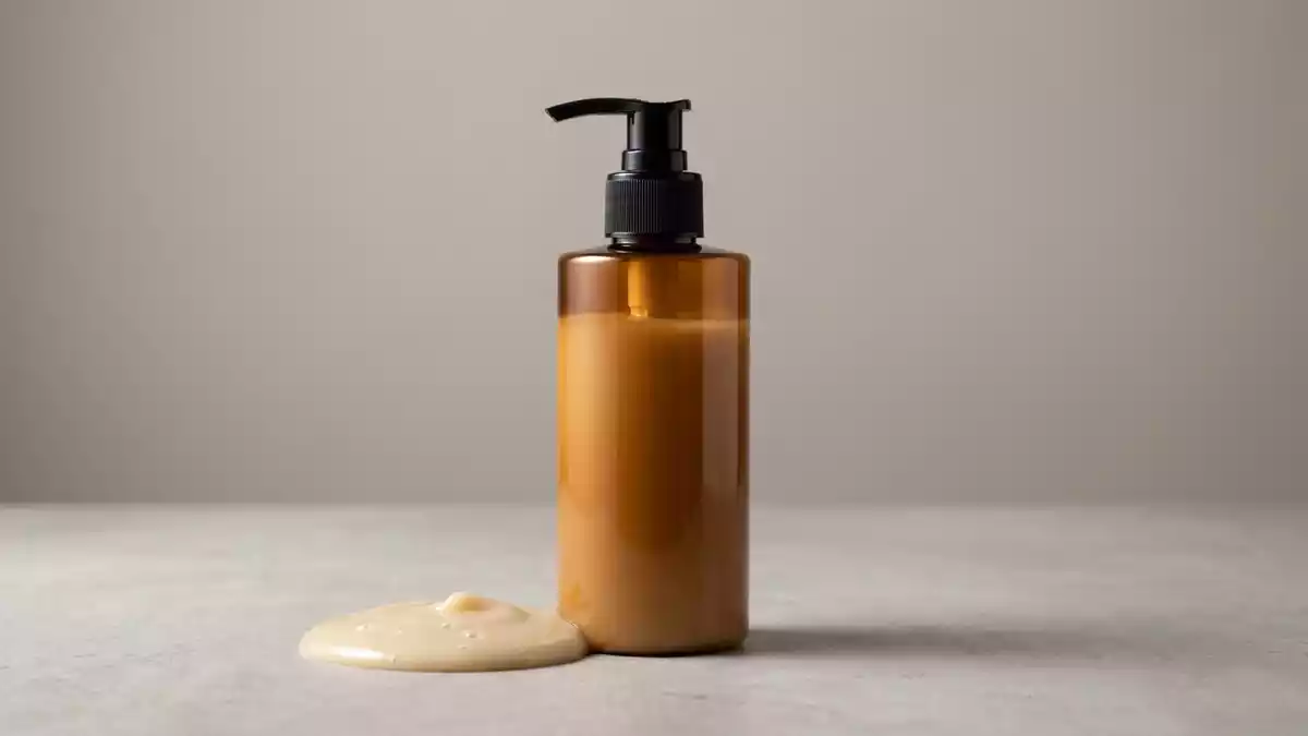 Fotorealistische Studioansicht von Shampoo in neutraler Produktdarstellung, neutral