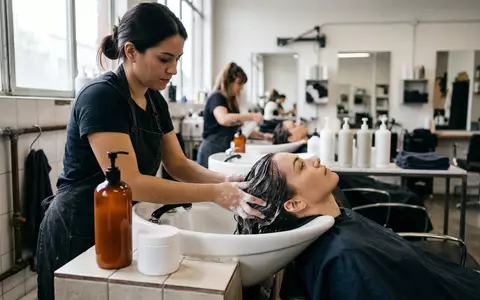 Fotorealistische Aufnahme von Shampoo im Friseursalon zum Thema Wella SP Luxe Oil, natuerliches Licht - Foto: THN
