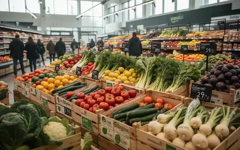 Frisches Bio-Gemüse in Holzkisten in einem modernen Supermarkt. - Foto: über boerse-global.de