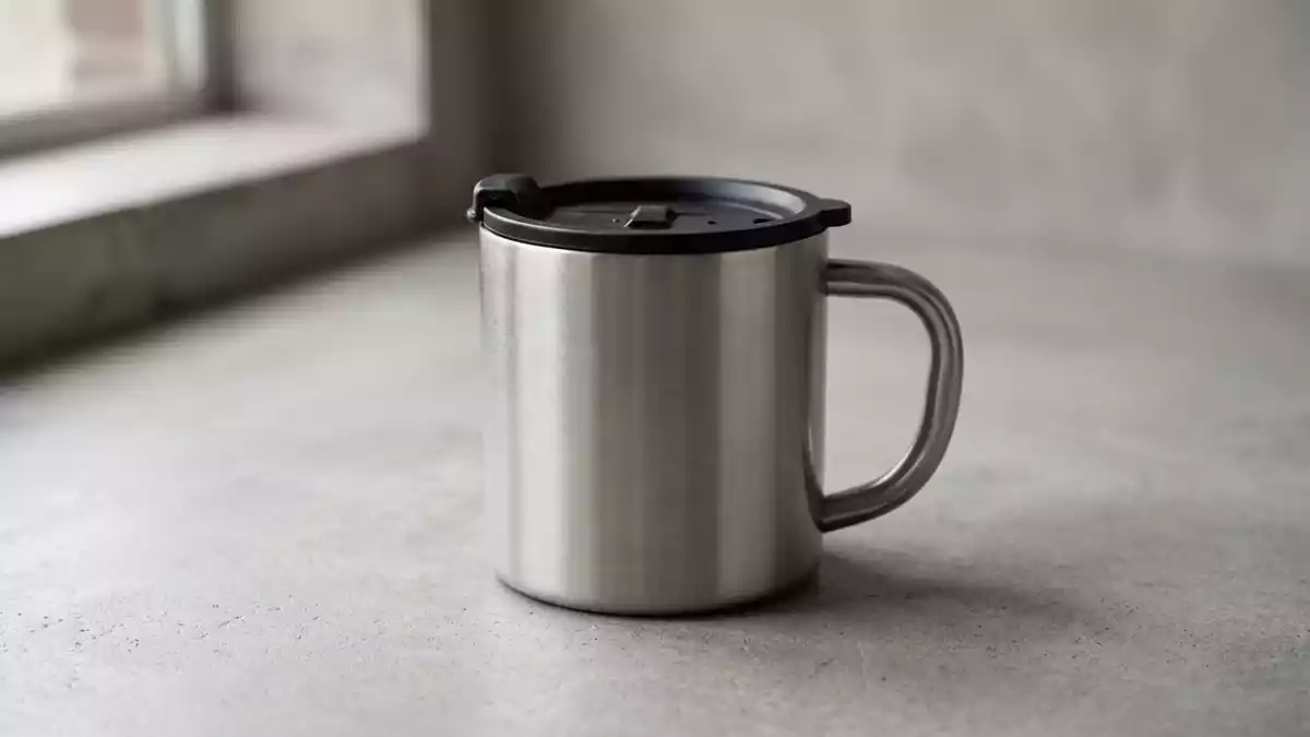 Fotorealistische Studioansicht von Reise-Kaffeebecher in neutraler Produktdarstellung