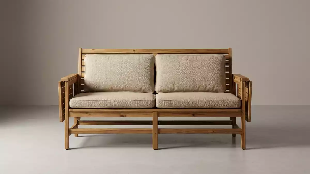 Fotorealistische Studioansicht von Gartensofa in neutraler Produktdarstellung, neutral