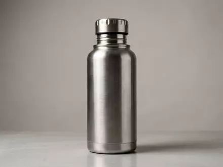 Fotorealistische Studioaufnahme von Edelstahl-Trinkflasche zum Thema Hydro Flask Wide Mouth, klare Lichtfuehrung - Foto: THN