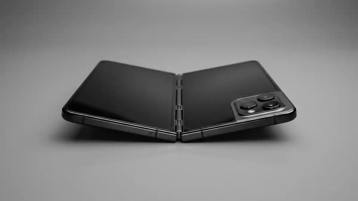 Fotorealistische Studioansicht von Falt-Smartphone in neutraler Produktdarstellung