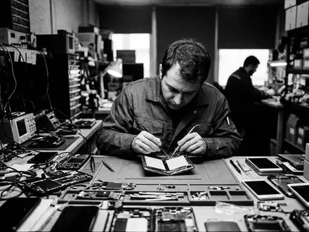 Schwarzweiss-Reportage mit Falt-Smartphone zum Thema Google Pixel 9 Pro, hoher Kontrast, sachlich dargestellt - Foto: THN