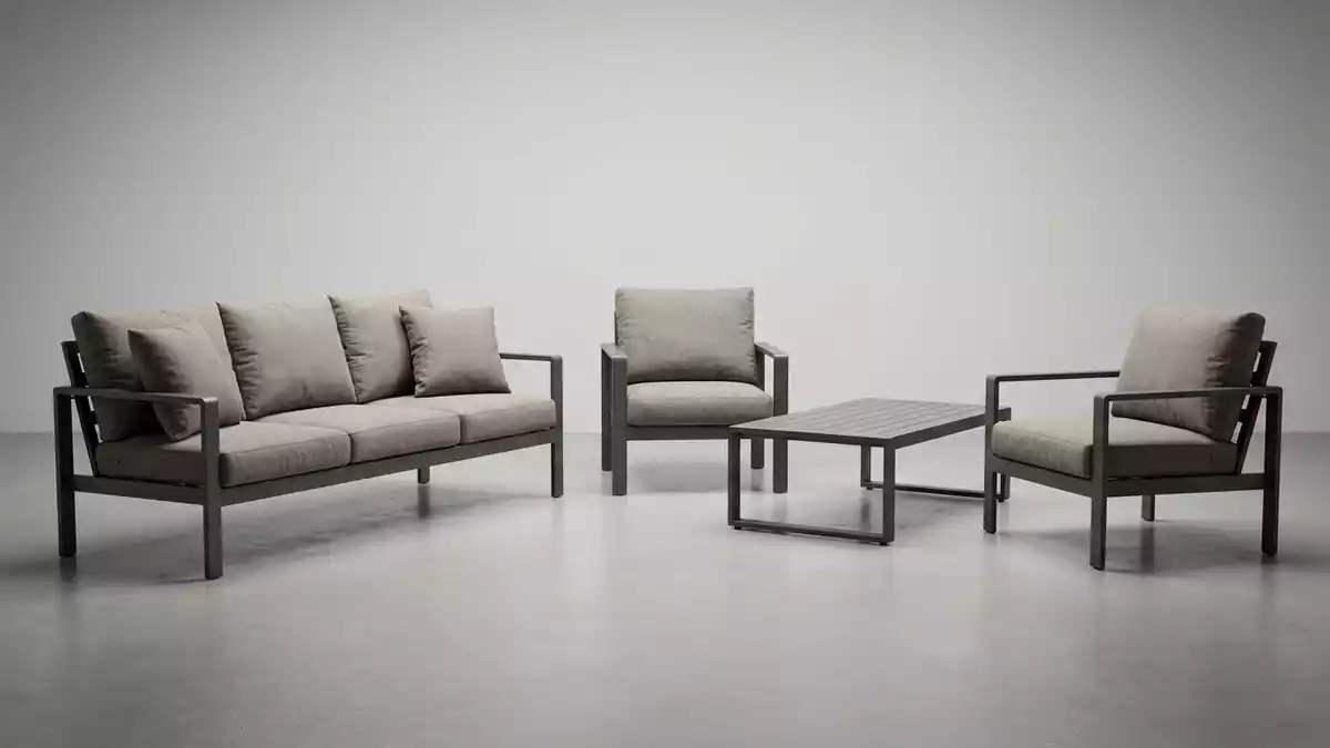 Fotorealistische Studioansicht von Gartenlounge in neutraler Produktdarstellung