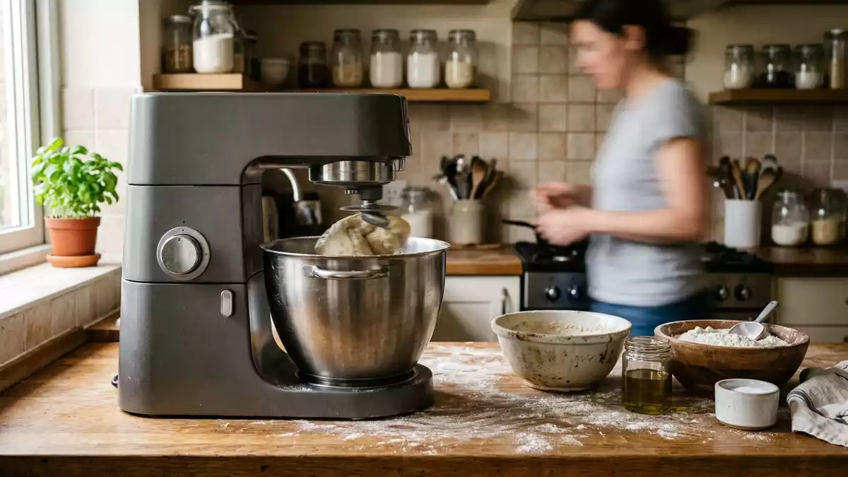 Fotorealistische Ansicht von Kuechenmaschine in der Kueche in realer Umgebung, neutral