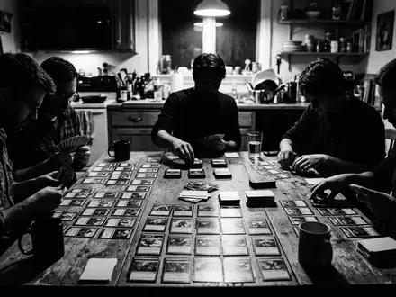 Schwarzweiss-Reportage mit Kartenspiel zum Thema Saboteur, hoher Kontrast, sachlich dargestellt, markenneutral, redaktionelle Verwendung - Foto: THN