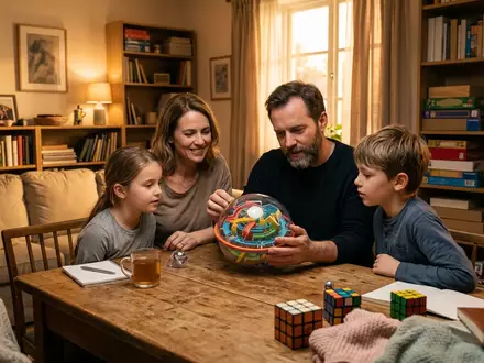 Fotorealistische Aufnahme von 3D Labyrinthkugel zu Hause zum Thema Spin Master Perplexus Epic, warmes Abendlicht - Foto: THN