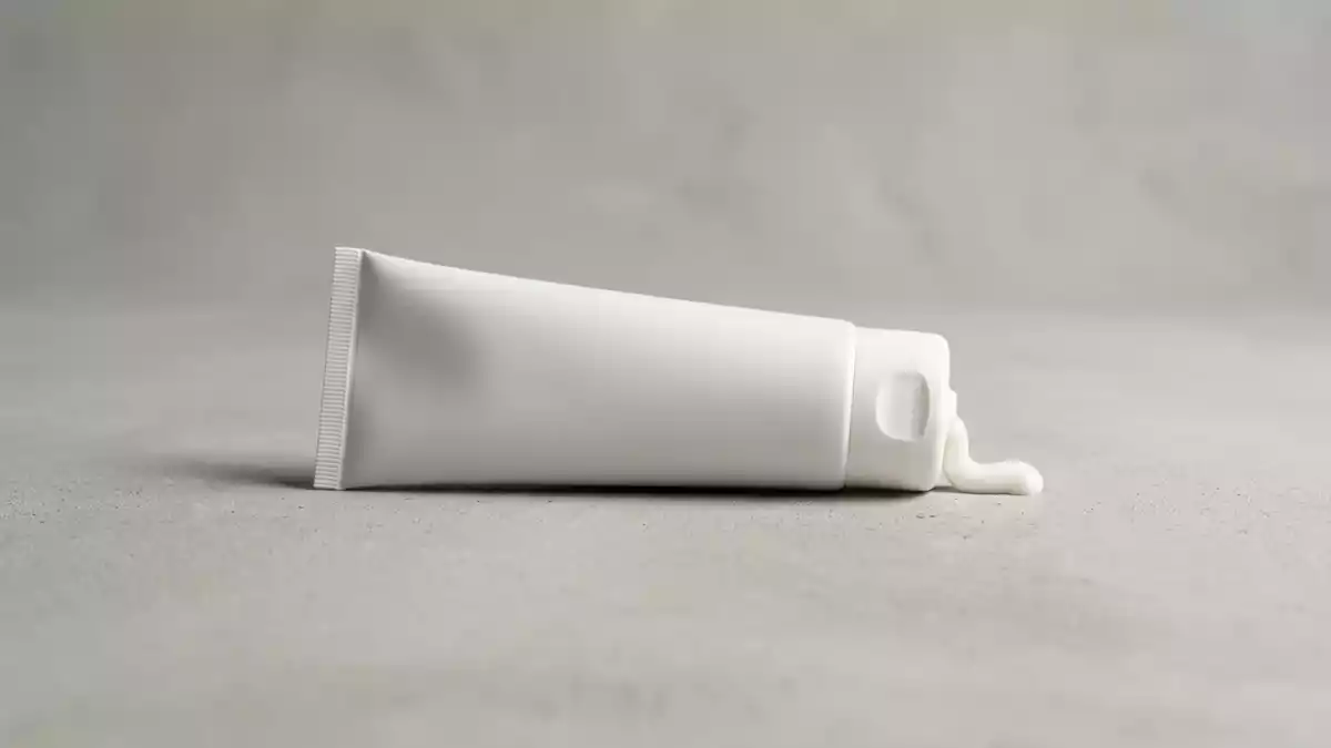 Fotorealistische Studioansicht von Zahnpasta in neutraler Produktdarstellung, neutral