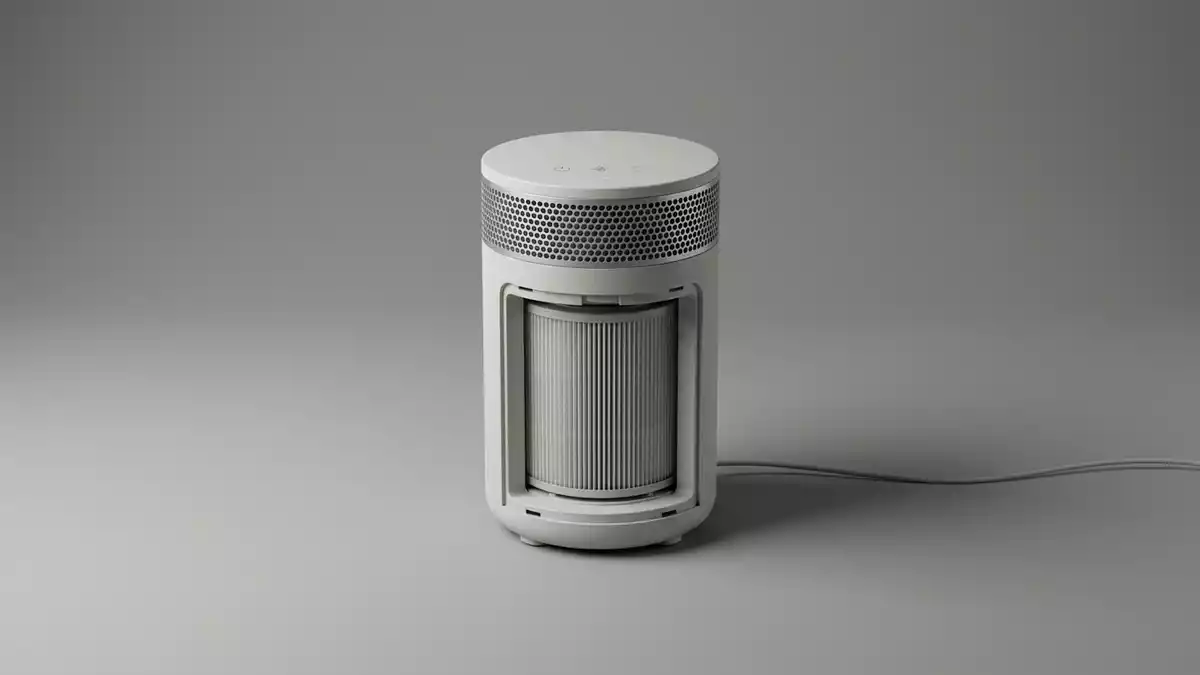 Fotorealistische Studioansicht von Luftreiniger in neutraler Produktdarstellung