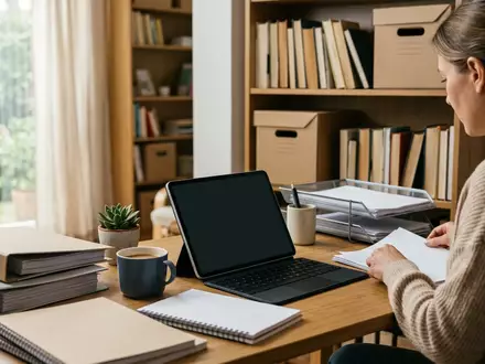 Fotorealistische Aufnahme von Tablet am Schreibtisch zum Thema Microsoft Surface Pro 11, natuerliches Licht - Foto: THN