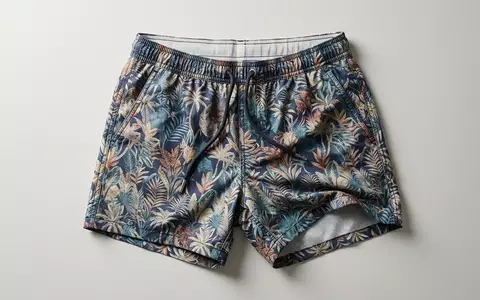 Fotorealistische Studioaufnahme von Badeshorts zum Thema Hugo Boss Herren Badeshorts, klare Lichtfuehrung - Foto: THN