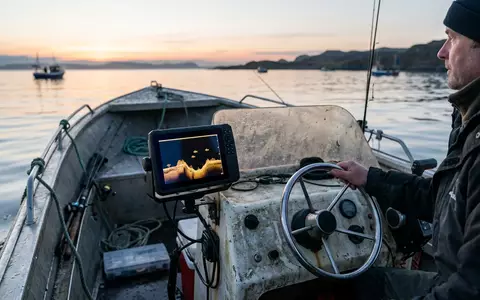 Fotorealistische Aufnahme von Echolot im Angelboot zum Thema Humminbird HELIX 5 CHIRP, natuerliches Licht - Foto: THN